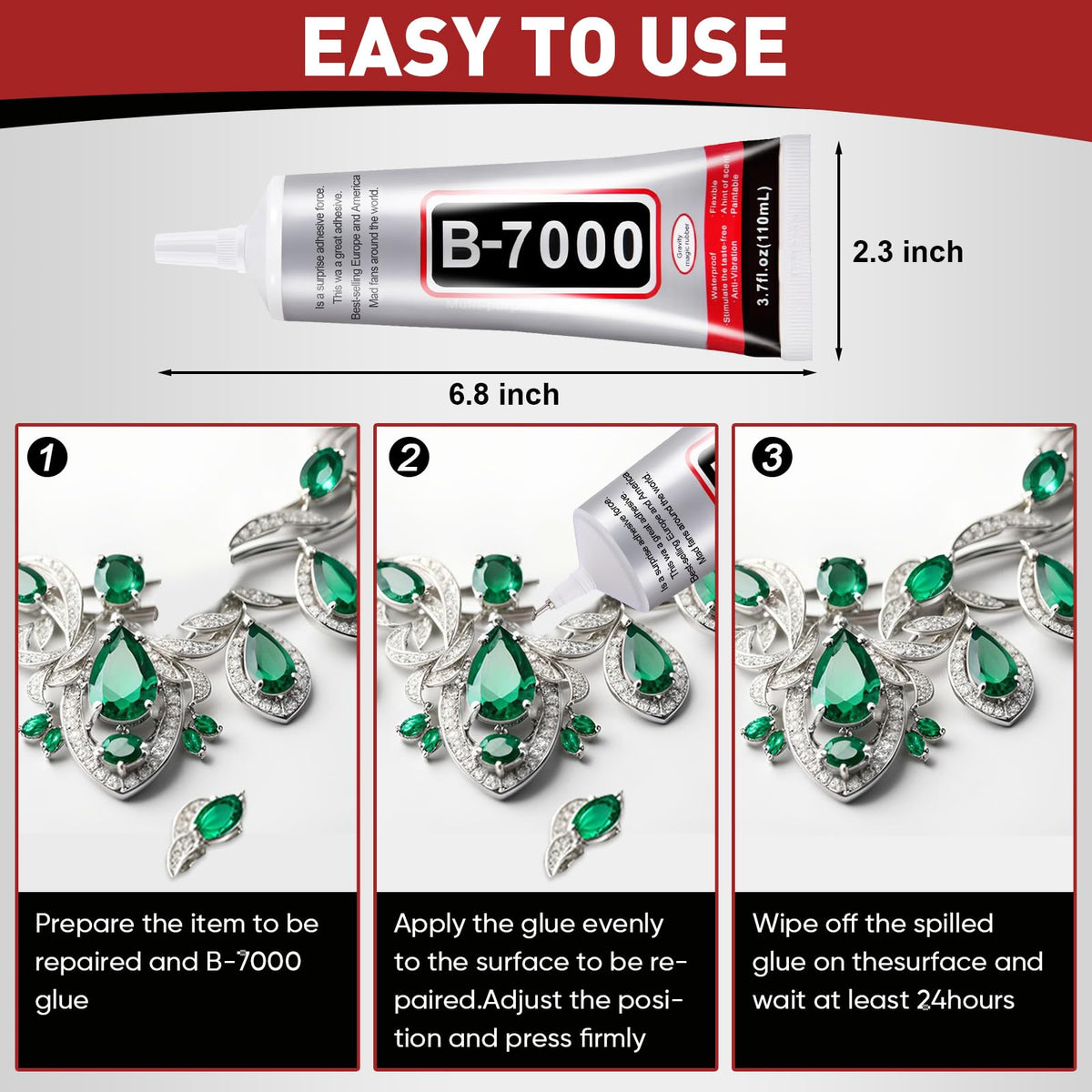 2 PCS 110ml B7000 Rhinestone Glue Clear, Bedazzling Glue for Craft, Jewelry