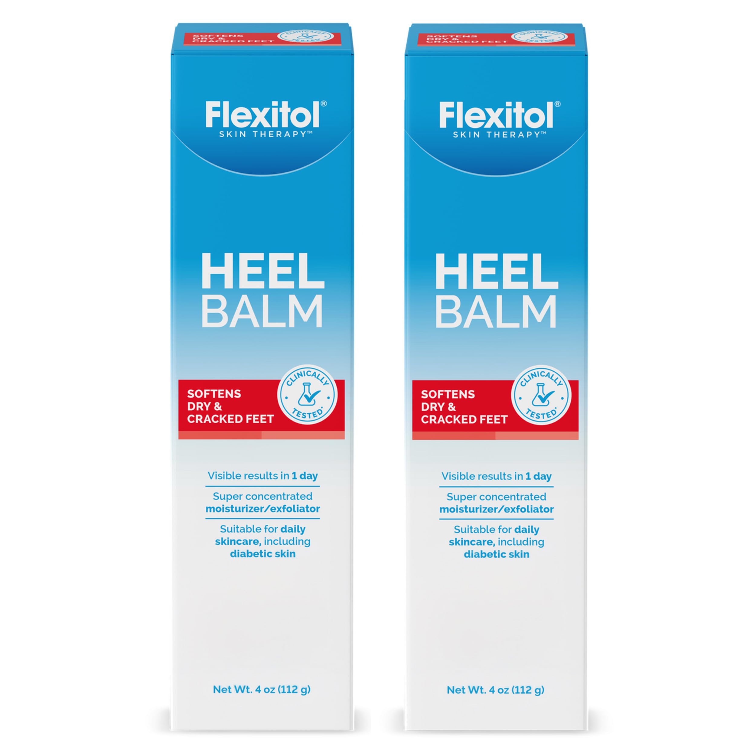 Flexitol Heel Balm Twin Pack, 25% Urea Cream for Dry Cracked Heels | 2x4 oz | Exfoliates & Moisturizes with Aloe, Vitamin E & Shea Butter, Visible Results in 1 Day, Diabetes-Friendly