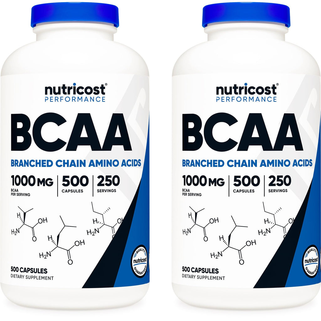 Nutricost BCAA 1000mg, 500 Capsules, 2:1:1 Branched Chain Amino Acids | 250 Servings, 500mg L-Leucine, 250mg L-Isoleucine, 250mg L-Valine
