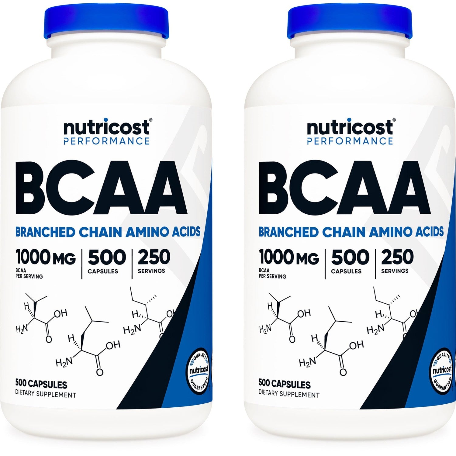 Nutricost BCAA 1000mg, 500 Capsules, 2:1:1 Branched Chain Amino Acids | 250 Servings, 500mg L-Leucine, 250mg L-Isoleucine, 250mg L-Valine