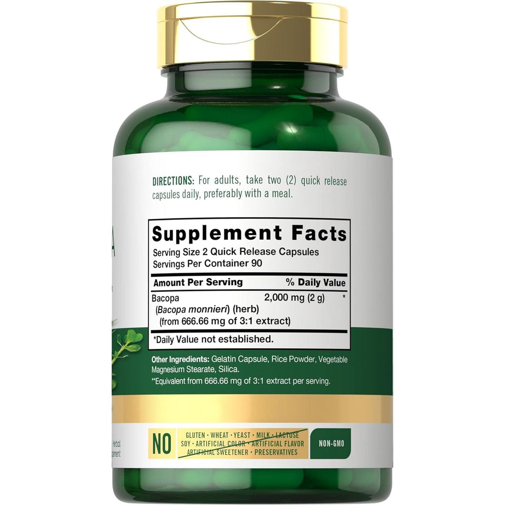 Buy now Carlyle Bacopa Monnieri Capsules | 180 Capsules | Gluten Free Supplement at indiglob india