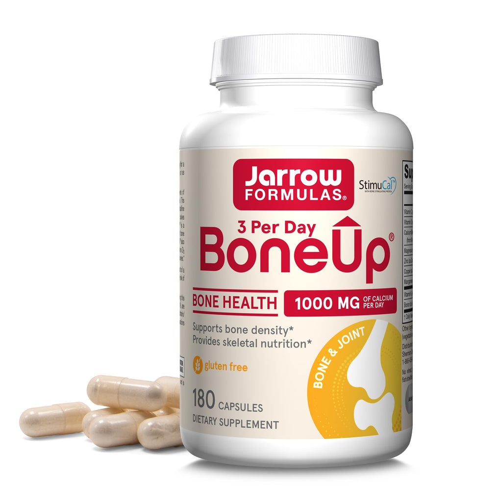 Jarrow BoneUp Three Per Day, Vitamin D3 and Calcium, 180 Capsules | For Bone Density and Skeletal Nutrition, K2 (as MK-7), 60 Day Supply, Take 3 Per Day
