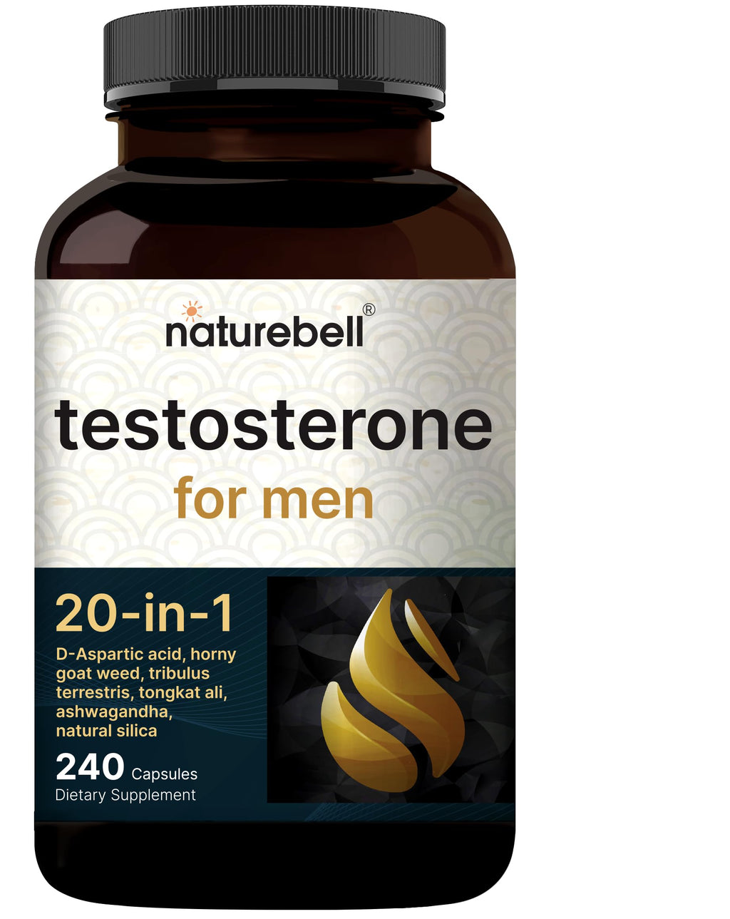 NatureBell Testosterone for Men, 240 Capsules | 20-in-1 Mens Health Complex with D-Aspartic Acid, Horny Goat Weed, Tribulus, Tongkat Ali, Saw Palmetto, Ashwagandha, L-Citrulline, & Creatine*