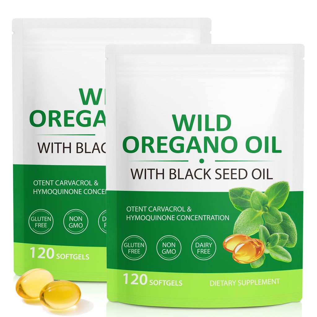 Oil of Oregano Softgels 6000mg, 120 Count | 2 in 1 Formulated with Black Seed Oil 200mg, Oregano Oil Capsules, High Carvacrol & Thymoquinone for Immune Support | Non-GMO, Gluten-Free