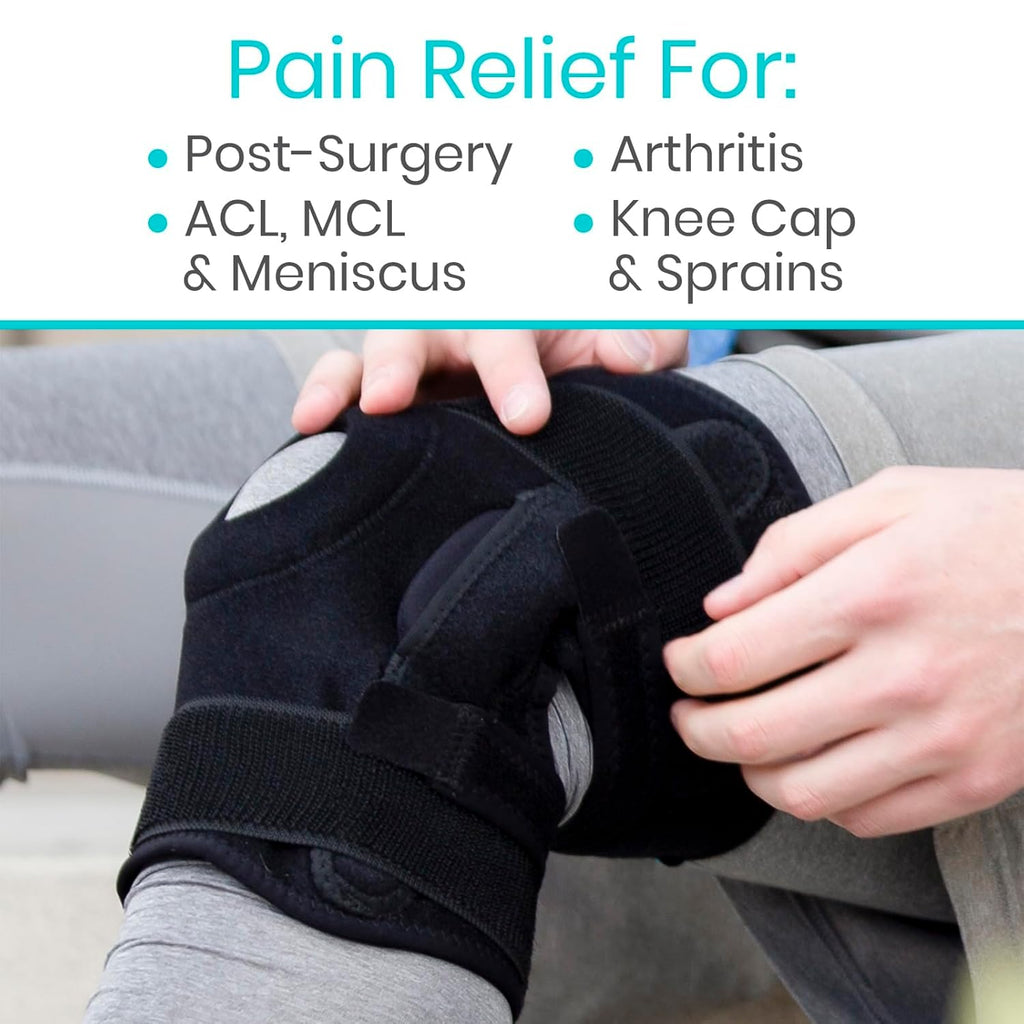 Buy now Vive Hinged Knee Brace - Relieves ACL, MCL, Meniscus Tear - Lightweight, Comfortable, Breathable Open Patella Wrap with Side Stabilizers - for Women & Men - Adjustable Strap for Tendonitis at indiglob india