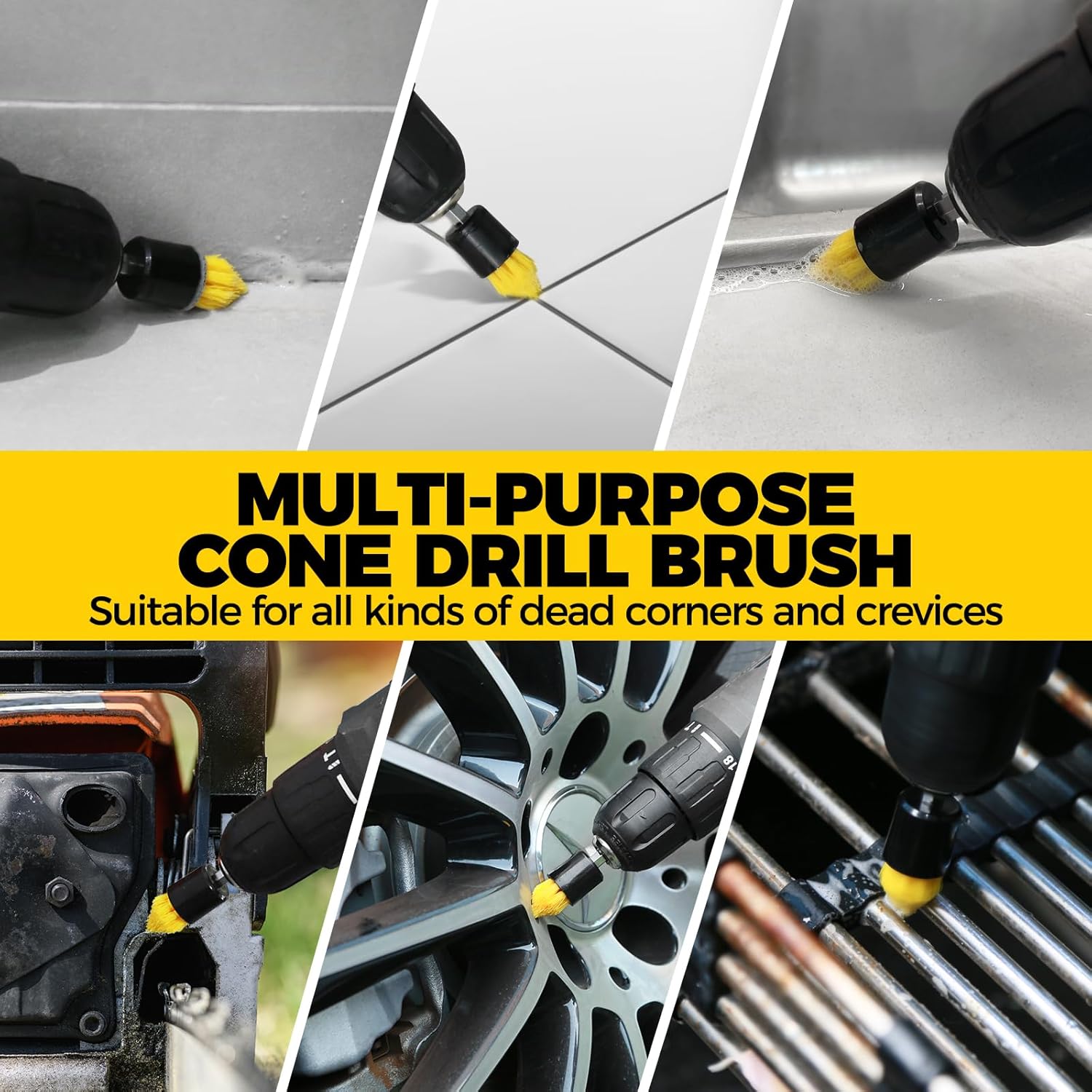Buy now Holikme 6Pack Drill Brush Power Scrubber Cleaning Brush Extended Long Attachment Set All Purpose Drill Scrub Brushes Kit for Grout, Floor, Tub, Shower, Tile, Bathroom and Kitchen Surface，Yellow at indiglob india
