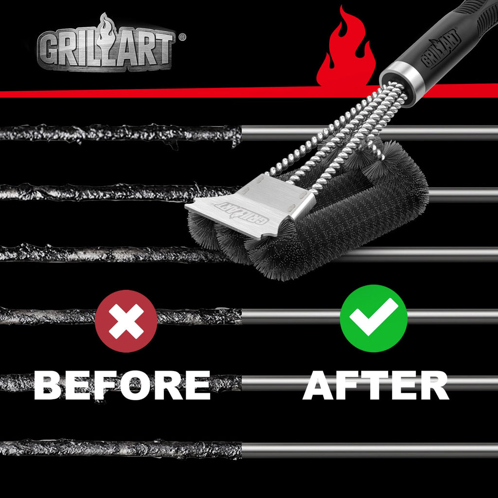 GRILLART Grill Brush, 18'' Extra-Strong Handle, BBQ Cleaner with Scraper