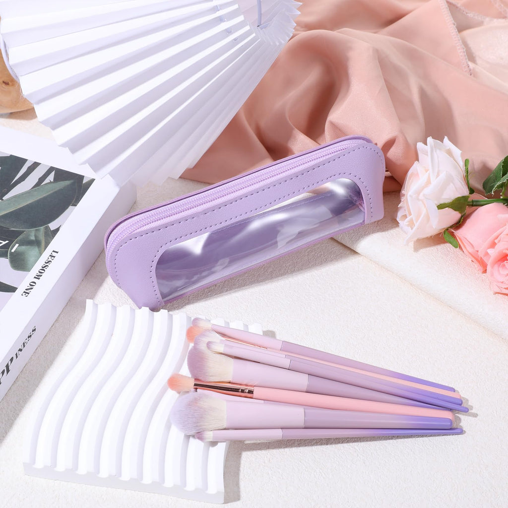 Premium imported Psyqtsuary small clear makeup bag in lavender, perfect for organizing makeup brushes and essentials.