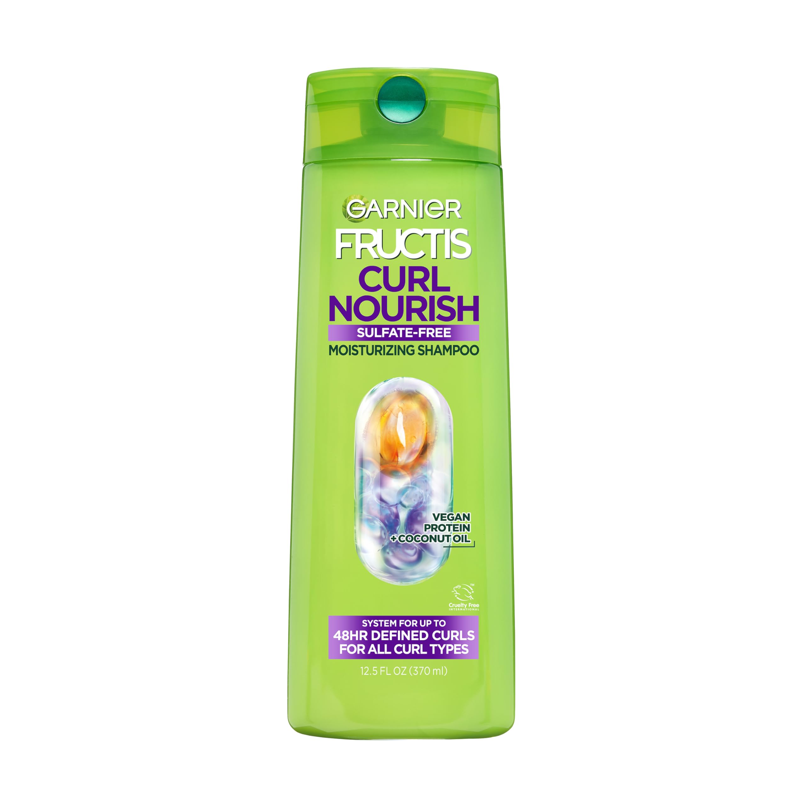 Garnier Fructis Curl Nourish Moisturizing Shampoo for Curly Hair, Plant Protein and Coconut Oil Formula, Up to 48HR of Curl Definition, Sulfate Free & Vegan, 22 Fl Oz (Packaging May Vary)