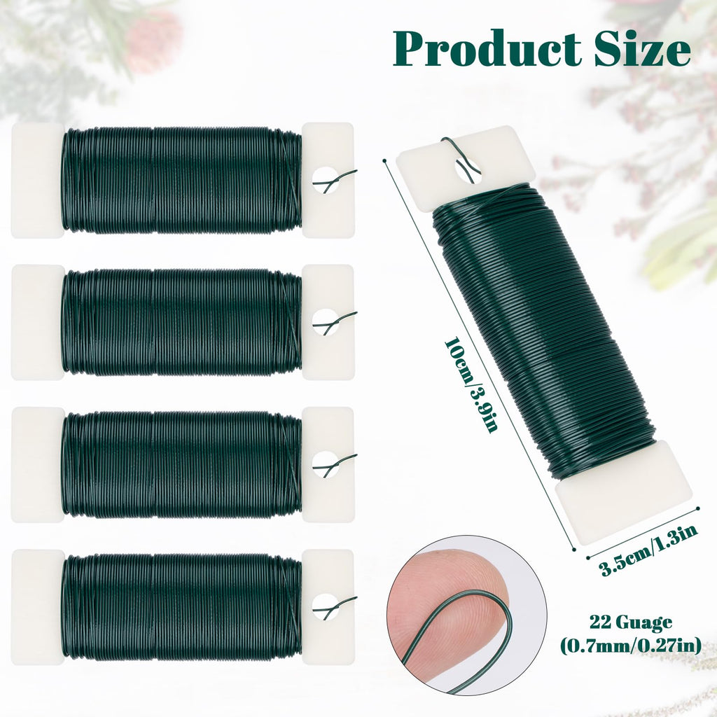 AISOSO 4 Pack Floral Wire, 131 Yards Paddle 22 Gauge Florist, Green