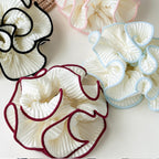 4 Pack Oversized Puffy Hair Scrunchies, 4.72 Inch Double Layer Pleated Ruffle Design, White with Colored Trim, Extra Large Hair Ties for Buns Ponytail Holders for Voluminous Look