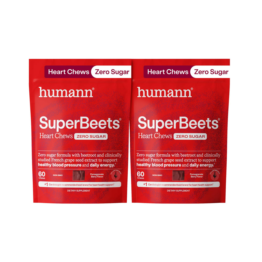 HumanN SuperBeets Heart Chews Zero Sugar, Pomegranate Berry Flavor, 180 Ct | Blood Pressure Support, Nitric Oxide Support, Heart Health & Energy, Non-GMO Beet Root Powder, Grape Seed Extract, Once Daily
