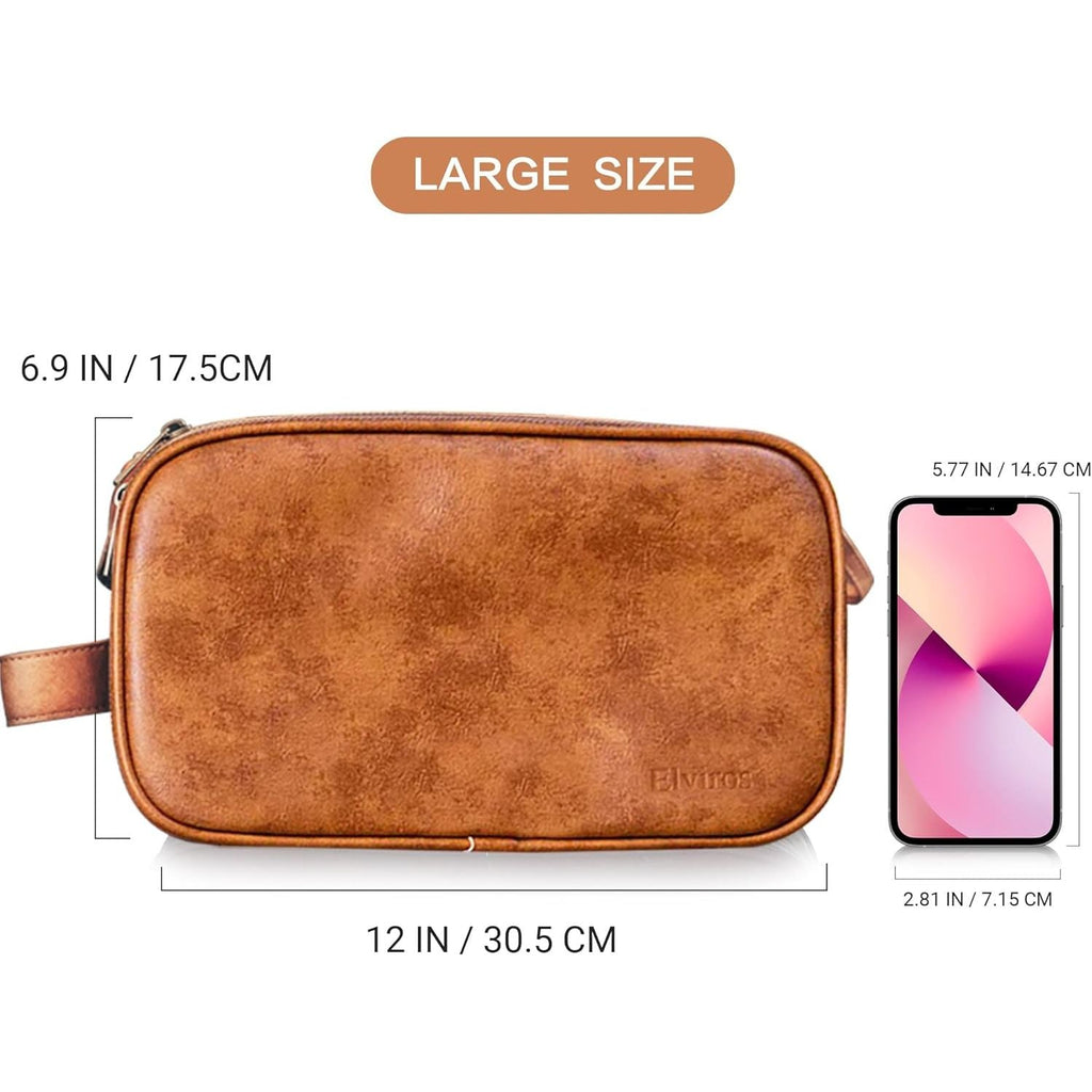 Buy now Elviros Toiletry Bag for Men, Large Travel Shaving Dopp Kit Water-resistant Bathroom Toiletries Organizer PU Leather Cosmetic Bags at indiglob india