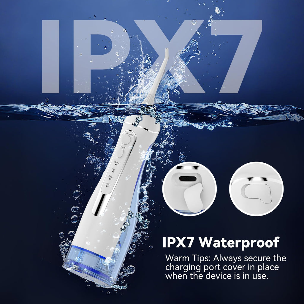 Water flossers for Teeth Pick, Portable Oral Irrigator Dental with 4 Modes 5 Jet Tips, IPX7 Rechargeable Water Tooth Flosser for Braces Sensitive Gum Care，300ml Tank for Home Travel Use