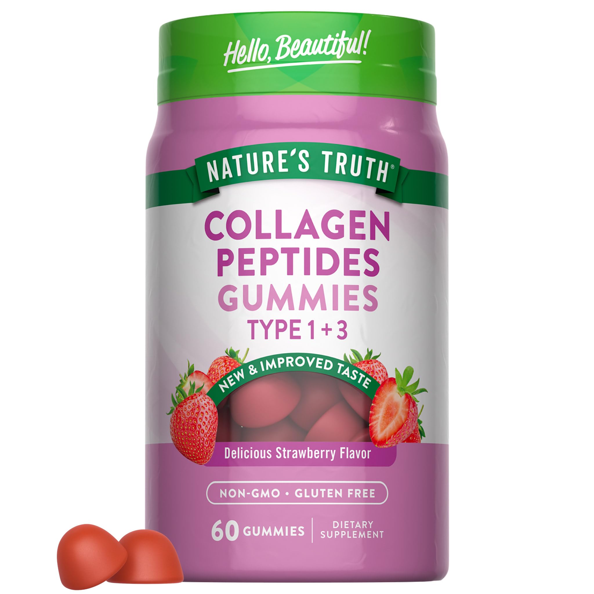 Nature's Truth Collagen Peptide Gummies for Women | 60 Count | Type 1 & 3 | Strawberry Flavor | Non-GMO & Gluten Free Supplement