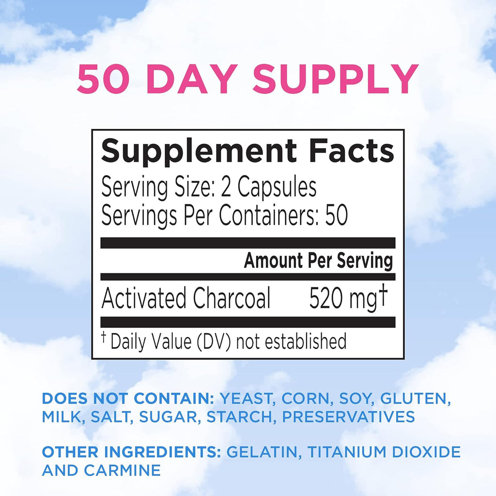 Buy now Charcocaps Fast Acting Gas Relief for Bloating & Flatulence, Drug Free Detoxifying Activated Charcoal Formula, 100 Capsules, 30 Day Supply, Pink at indiglob india
