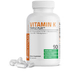 Bronson Vitamin K Triple Play Full Spectrum K1 & K2 MK-4/MK-7, 180 Capsules | 550 mcg Total Vitamin K: 100 mcg K1 + 450 mcg K2, Strong Bone Support, Non-GMO & Gluten-Free