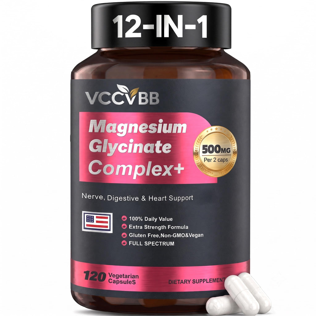 Magnesium Glycinate 500mg, 12-in-1 Magnesium Complex, 120 Capsules | Includes Magnesium Glycinate, Citrate, Taurate, Orotate and other complementary magnesium forms for daily nutrition