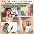 Black Compact Mirror with Light, 1X/3X Magnification LED Pocket Mirror | USB Data Cable, Mini, Purse, Pocket, Travel, Gift, makeup, mini, women, essentials, LED, fiberglass