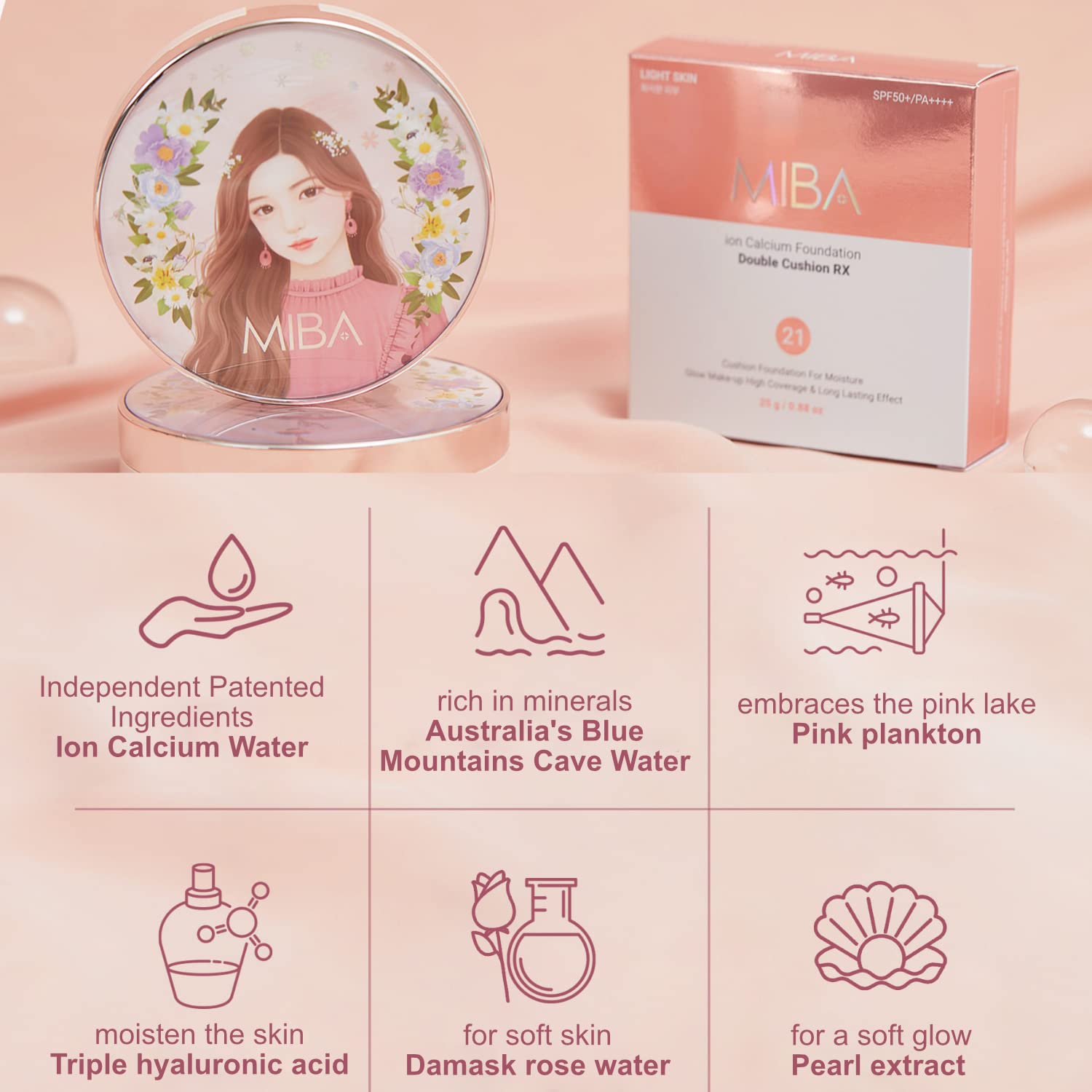 Buy now MIBA Ion Calcium Foundation Double Cushion RX 25 g / 0.88 oz Big Cushion SEASON 2 Long Lasting Effect for Dewy Skin. Skin moisturizing. Skin tightening relief. Fine coverage. Smooth adhesion (No 21) at indiglob india