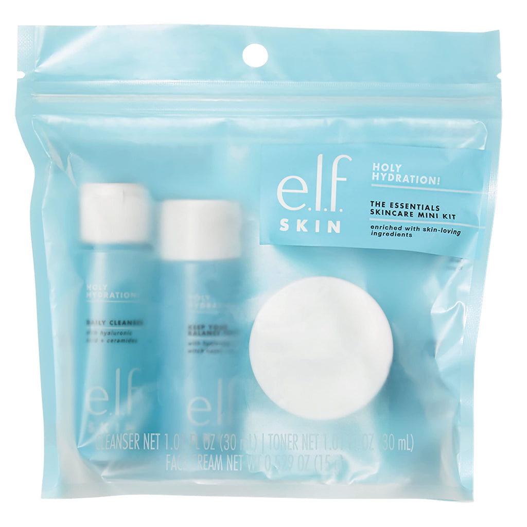 Buy now e.l.f. Skin Holy Hydration! The Essentials Mini Kit, Cleanser, Toner & Moisturizer for Hydrated & Balanced Skin, TSA-Friendly Sizes at indiglob india