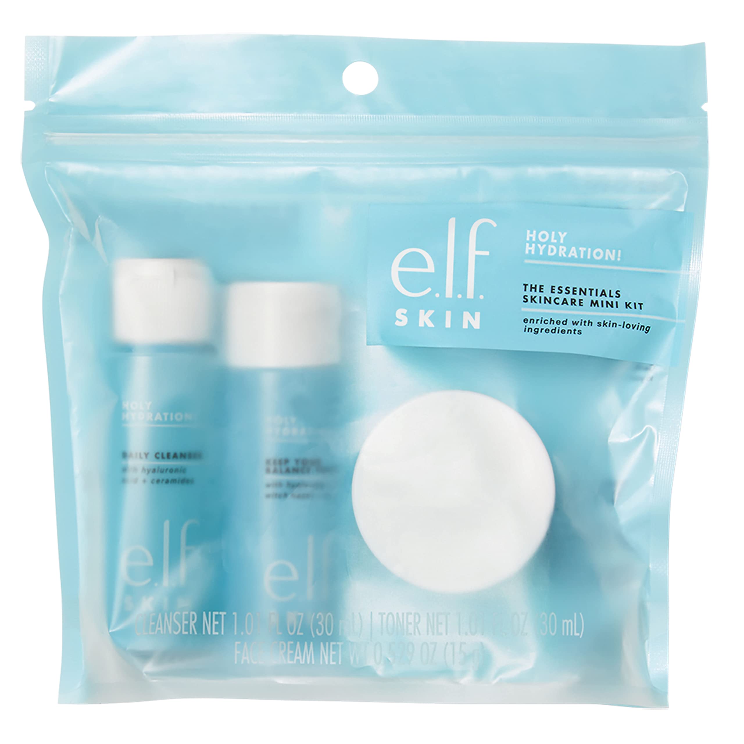 Buy now e.l.f. Skin Holy Hydration! The Essentials Mini Kit, Cleanser, Toner & Moisturizer for Hydrated & Balanced Skin, TSA-Friendly Sizes at indiglob india
