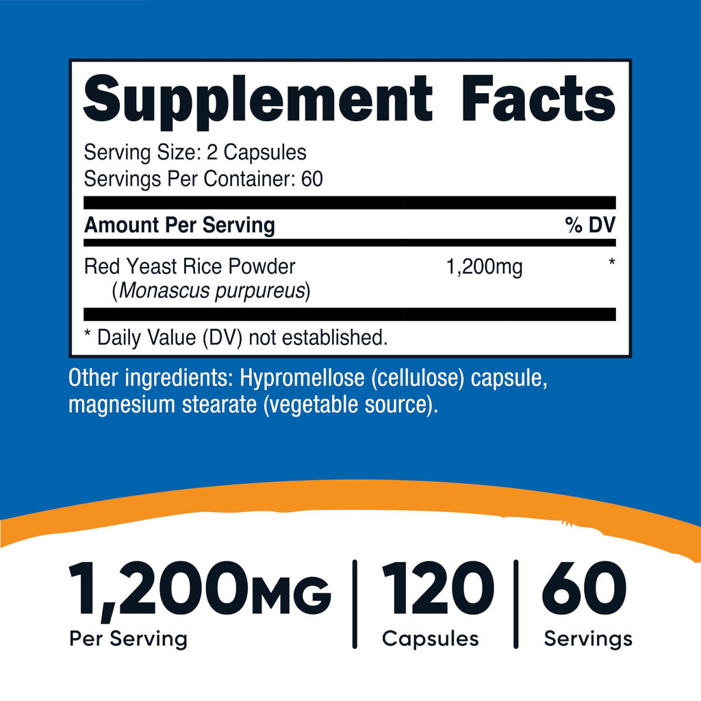 Nutricost Red Yeast Rice 1200mg, 120 Capsules, 60 Servings, Gluten Free | Veggie Caps, GMO-Free