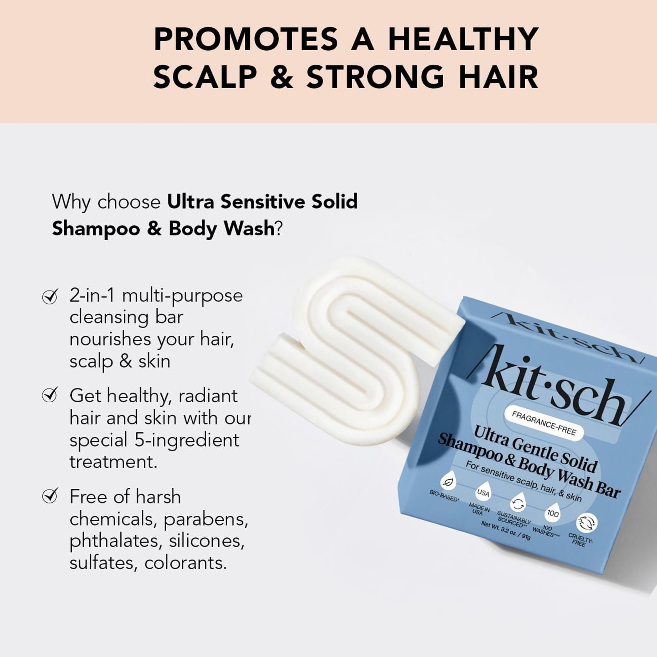 Buy now Kitsch 2-in-1 Shampoo Bar and Body Wash - Ultra Sensitive, Vegan & Natural, 5-Ingredient Formula Bar Soap for Hair & Body - Scent-Free, Paraben-Free - For Sensitive Scalp & Skin - 3.2 oz at indiglob india