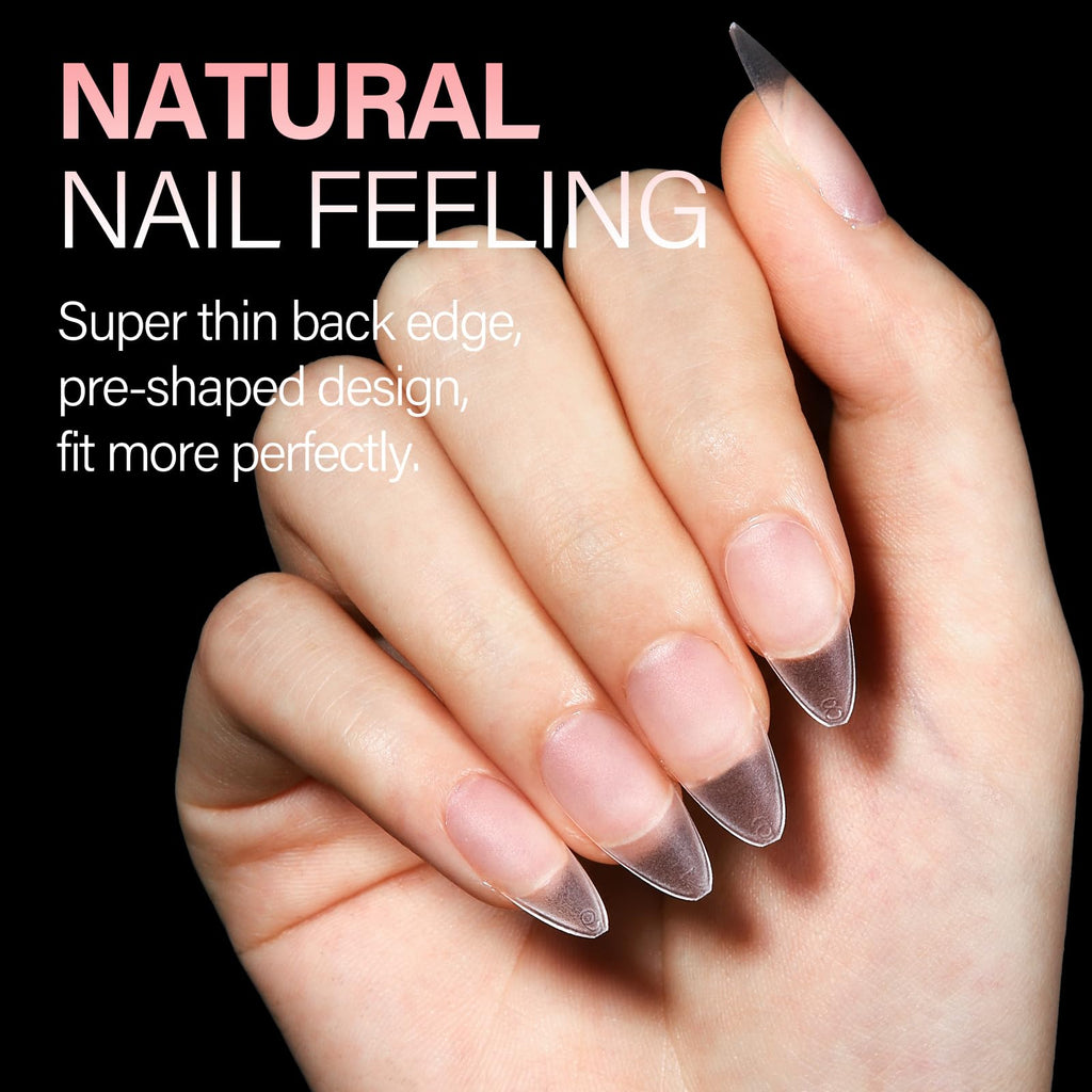 AILLSA Short Almond Nail Tips offer a natural look with a super thin back edge and pre-shaped design for a perfect fit. 450 pieces included.