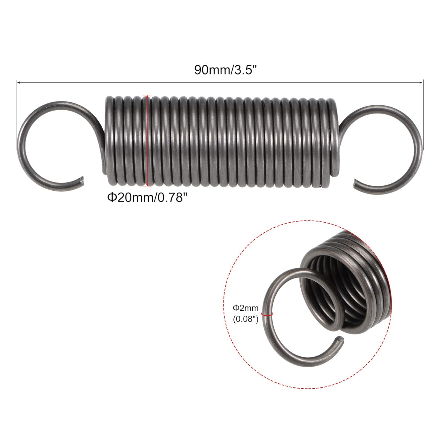 Buy now uxcell Compression Spring,20mm OD,2mm Wire Size,157.5mm Extended Length,90mm Free Length,Spring Steel,17.3Lbs Load Capacity,Grey 2pcs at indiglob india