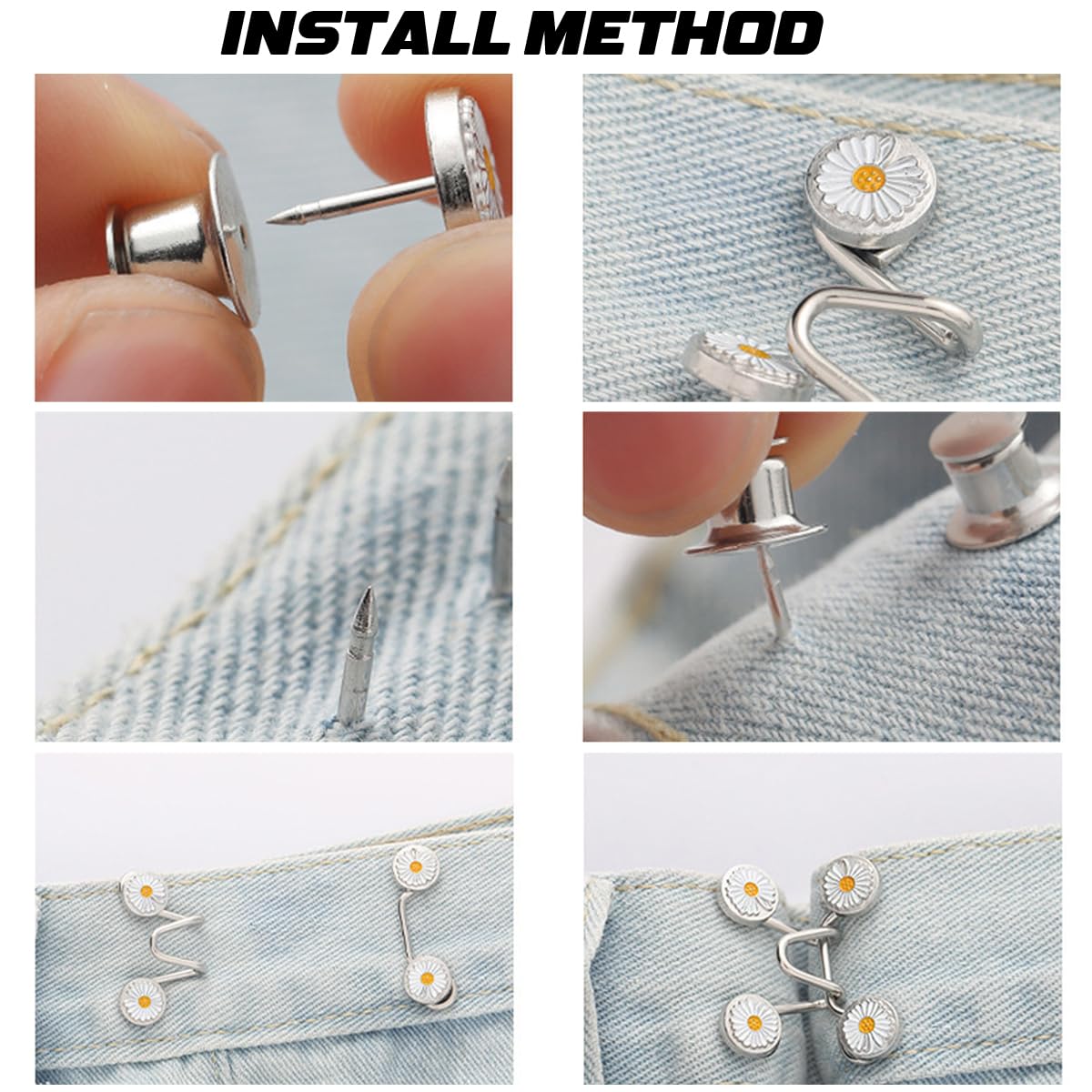 RONYOUNG 60PCS Pant Waist Tightener, Adjustable Buckle Set Jean Buttons for Loose Jeans Pants Clips for Waist Pins No Sewing Brooch Tightening Waistband Tightener for Pants Jeans Skirts (10sets)