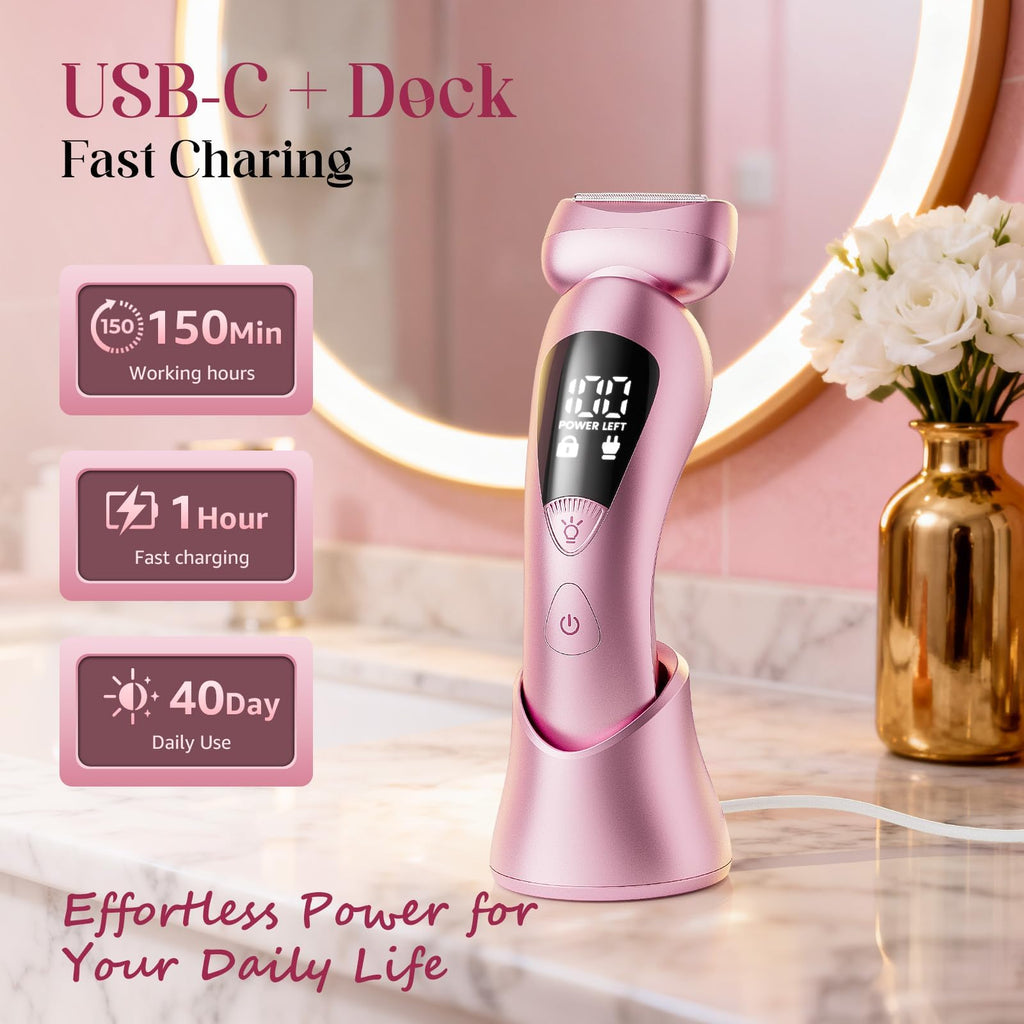 rategist Cordless Electric Razor for Women: IPX7 & LED Display | 3-in-1 for Face/Underarm/Leg - Rechargeable & Painless Bikini Trimmer - Waterproof & Lightweight Travel Design