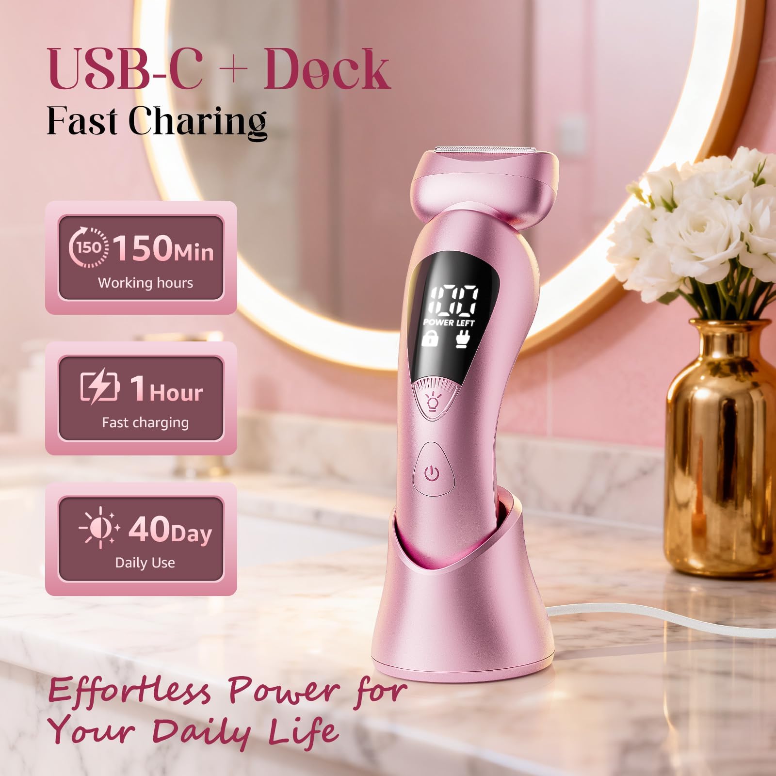 rategist Cordless Electric Razor for Women: IPX7 & LED Display | 3-in-1 for Face/Underarm/Leg - Rechargeable & Painless Bikini Trimmer - Waterproof & Lightweight Travel Design