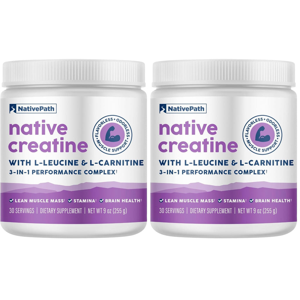 NativePath Creatine Monohydrate, Unflavored, 30 Servings | 5g Per Serving, 2g L-Leucine & 1.5g L-Carnitine, Supports Strength, Power, Muscle & Recovery, Men & Women