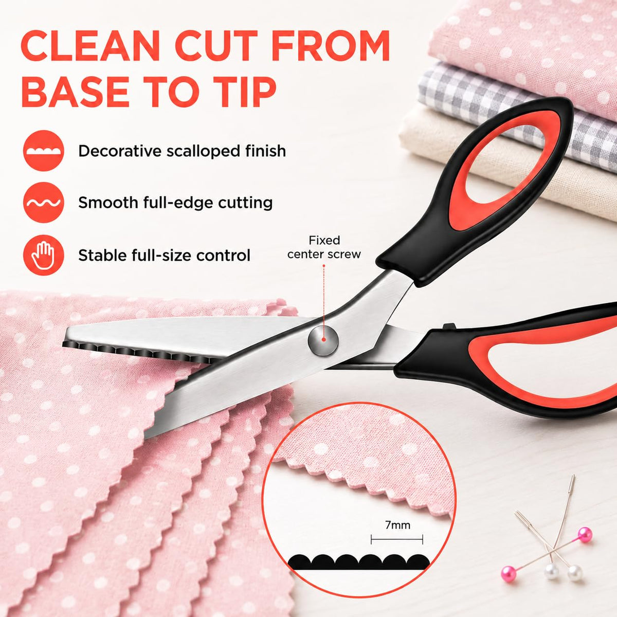 Scalloped Pinking Shears for Fabric, 7mm Decorative Edge Craft Scissors