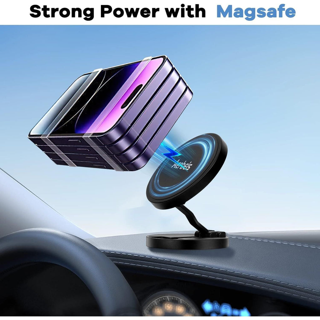 Buy now Magnetic Phone Holder for Car - Folding Car Phone Mount Adapter Dual Metal Magnetic Phone Holder Stand for Magsafe iPhone and All Android Smartphones at indiglob india