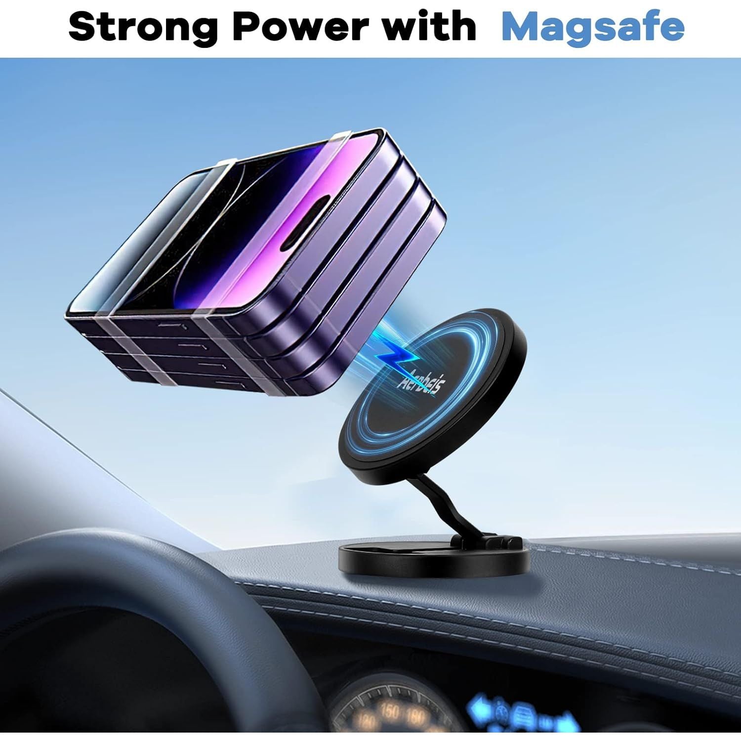 Buy now Magnetic Phone Holder for Car - Folding Car Phone Mount Adapter Dual Metal Magnetic Phone Holder Stand for Magsafe iPhone and All Android Smartphones at indiglob india