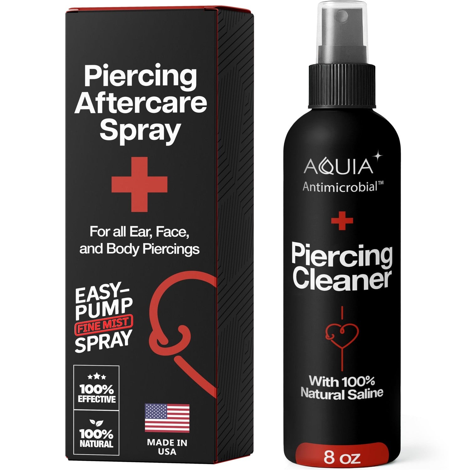 Piercing Aftercare Spray | Ear Piercing Cleaner | Sterile Saline Spray 8oz | Saline Solution for Piercings; Aftercare of Pierced Ear, Septum, Belly, Nose, Body; Pierce Cleaner Salt Mist Bump Solution