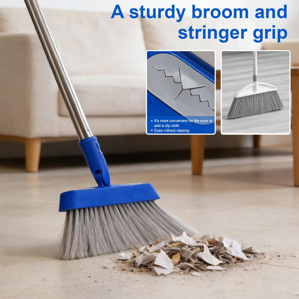 Broom - 52-Inch Adjustable Long Handle Broom, Multi-Scene Indoor Cleaning Tool for Hardwood Floors, Tiles, Kitchens, Offices, Courtyards, Lobbies, Patios.