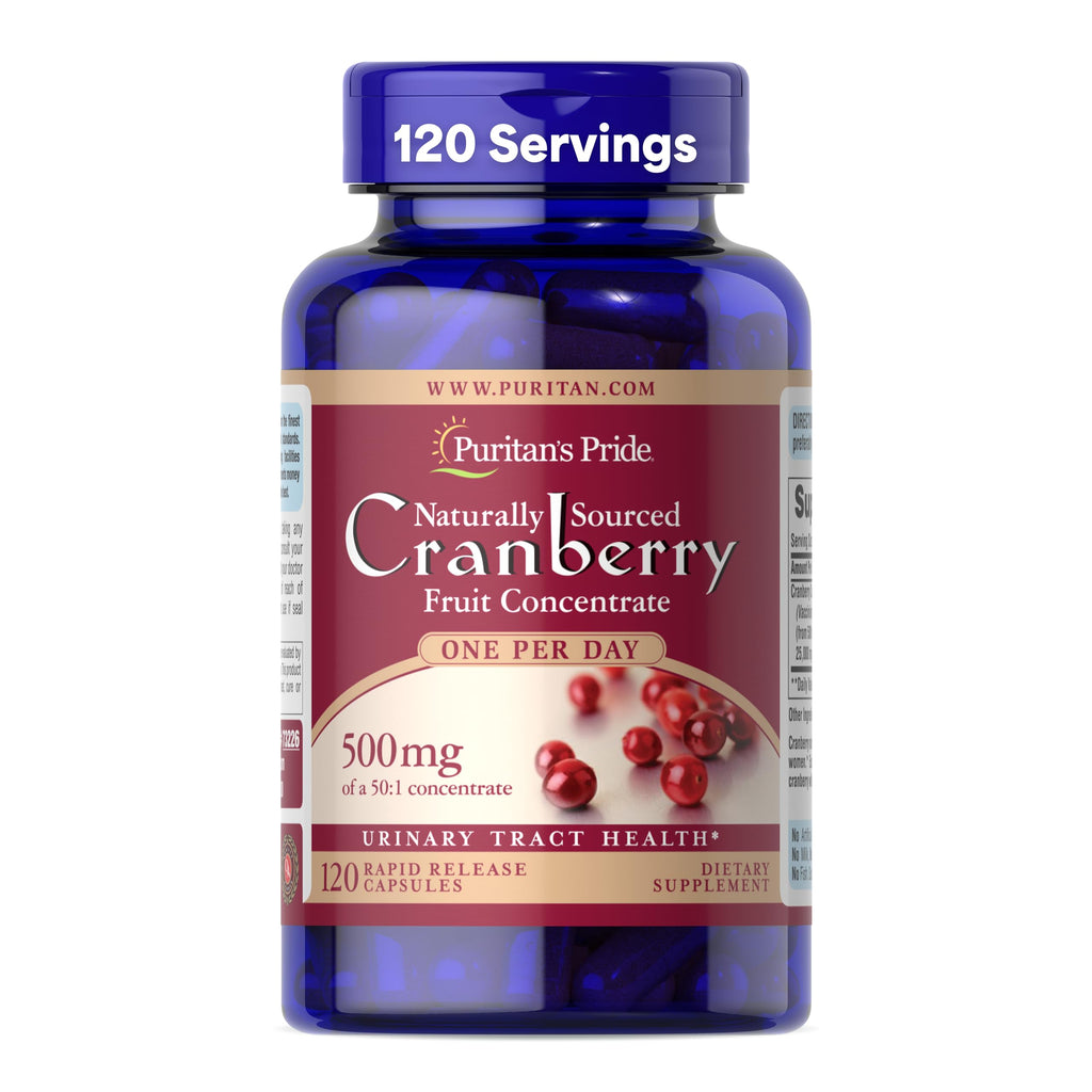 Buy now Puritan's Pride Naturally Sourced Cranberry One Per Day Fruit Concentrate 500mg, 50:1 Dietary Supplement for Urinary Tract Support, 4 Month Supply, 120 Rapid Release Capsules at indiglob india