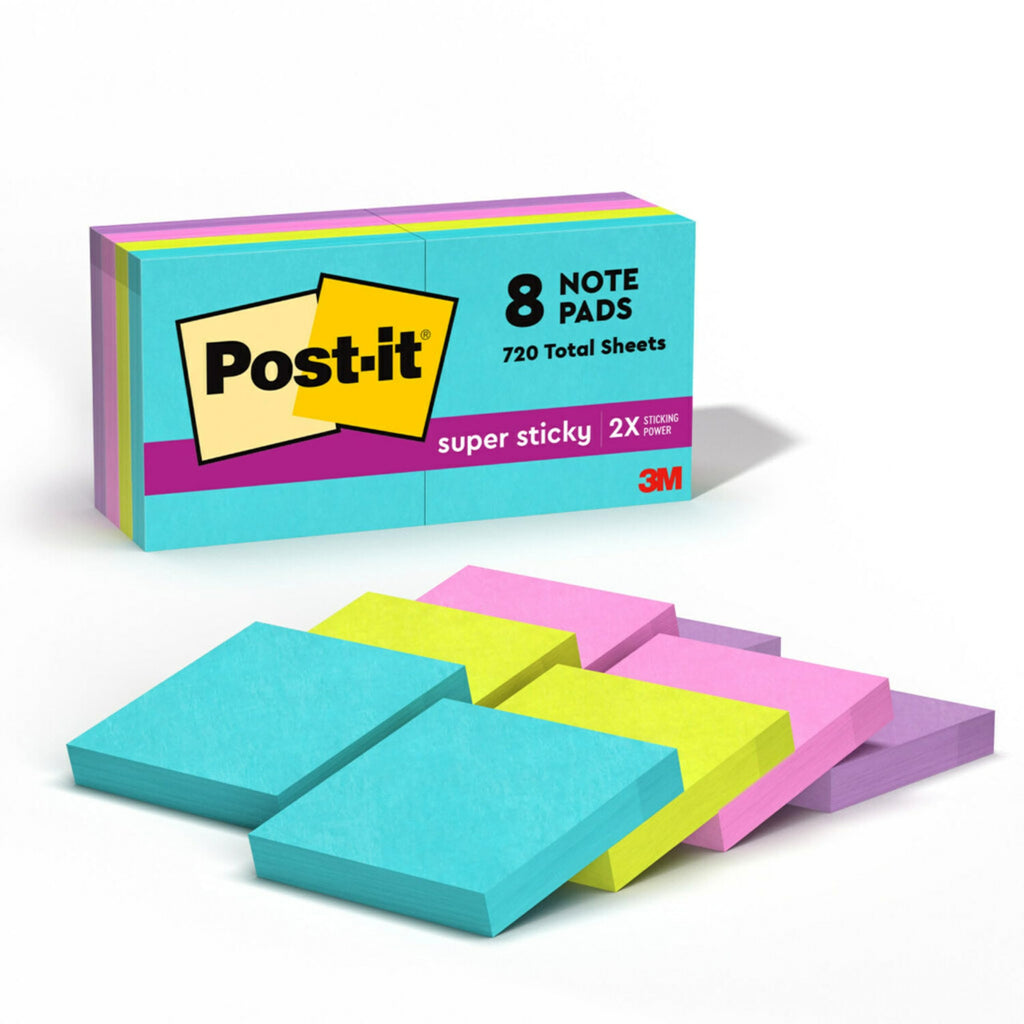 Post-it Super Sticky Notes, 1.88 x 1.88 in, Supernova Neons, 8 Pads