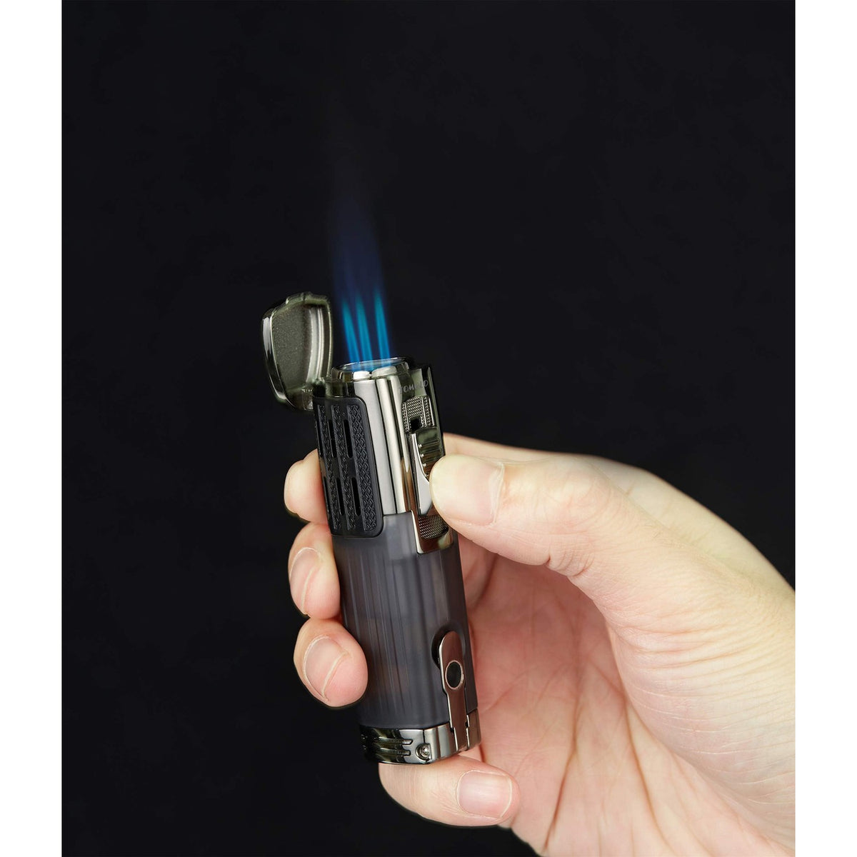 TOMOLO Cigar Lighter Triple Jet Flame Torch Lighter Refillable Butane Lighter with Cigar Punch, 2 Pack, Charcoal