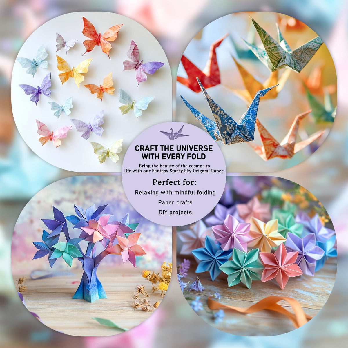 200 Sheets Origami Paper, Fantasy Starry Sky Origami Paper Double Sided,10 Designs Origami Kit Squares for Scrapbook Decor, Folding Crafts Kids DIY School Arts Crafts Projects(3.74*3.74in)