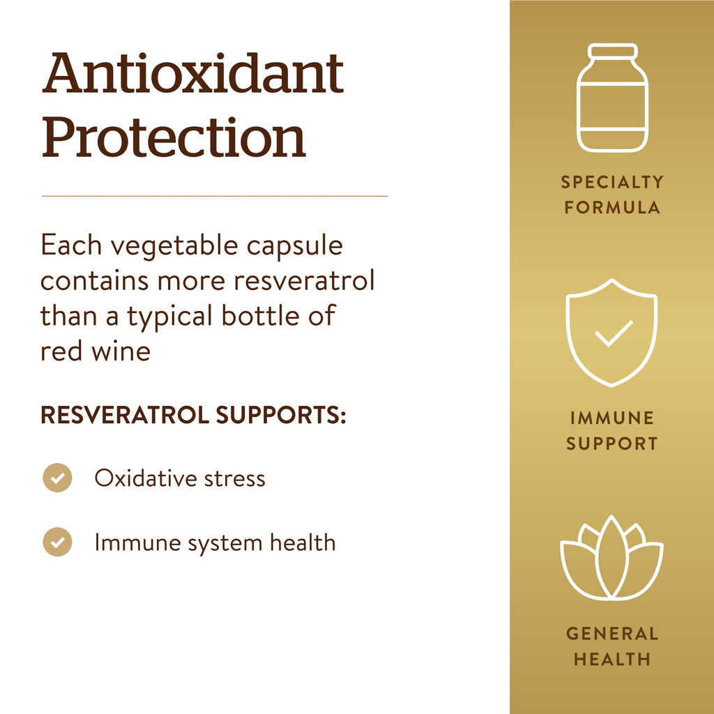 Buy now Solgar Resveratrol 500 mg, 30 Vegetable Capsules - Antioxidant Protection - Gluten Free, Dairy Free - 30 Servings at indiglob india