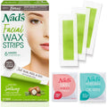 Nad's Facial Wax Strips - Hypoallergenic All Skin Types - Facial Hair Removal For Women - At Home Waxing Kit with 20 Face Wax Strips + 4 Calming Oil Wipes + Skin Protection Powder