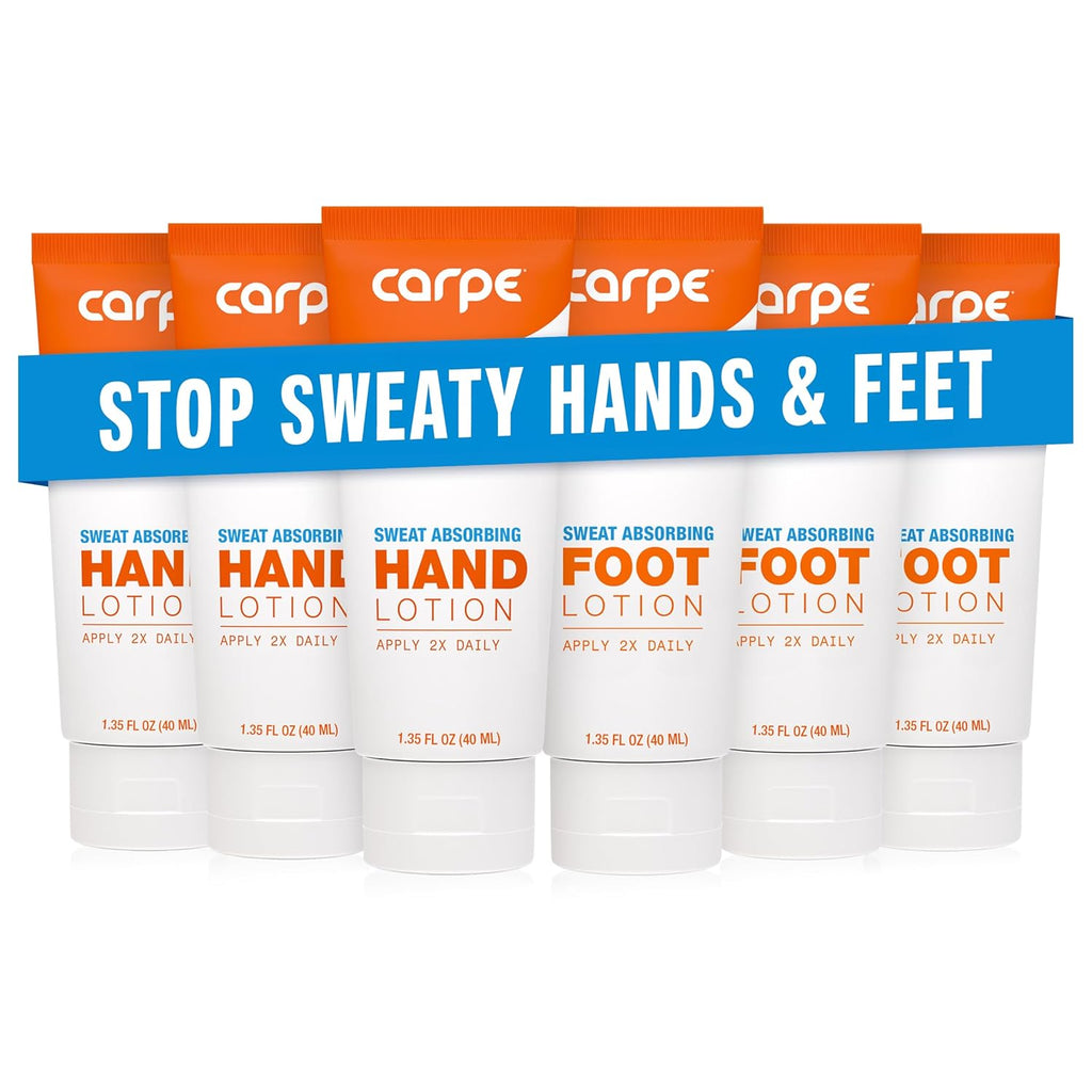 Buy now Carpe Sweat Absorbing Hand and Foot Lotion Bundle (3 Hand and 3 Foot Tubes), Stop Sweaty Hands and Sweaty, Smelly Feet, Dermatologist-Recommended Default at indiglob india