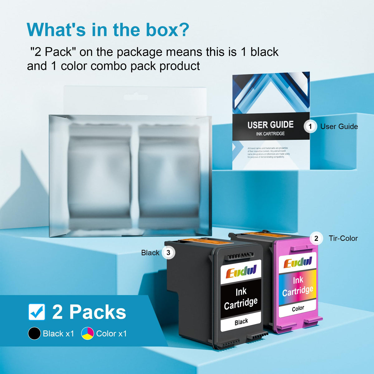 63XL Ink Cartridges Black and Color Replacement for HP Ink 63 for HP 63XL Ink Cartridge Combo Pack Work for HP OfficeJet 3830 4650 5255 5258 5200; Envy 4520 4512 4510; DeskJet 1112 2130 3630 (2 Pack)