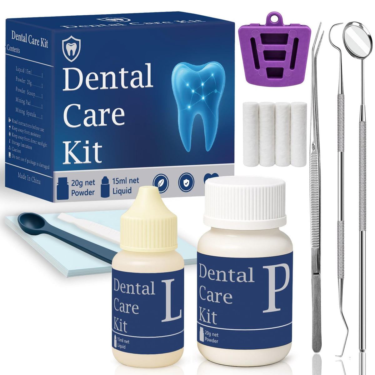 Dental Tooth Repair Kit with Zinc Oxide Eugenol Dental Cement, Temporary Filling Chips for Chipped Teeth, Loose Crowns, Cavities & Minor Tooth Repairs, Temporary Teeth Fix