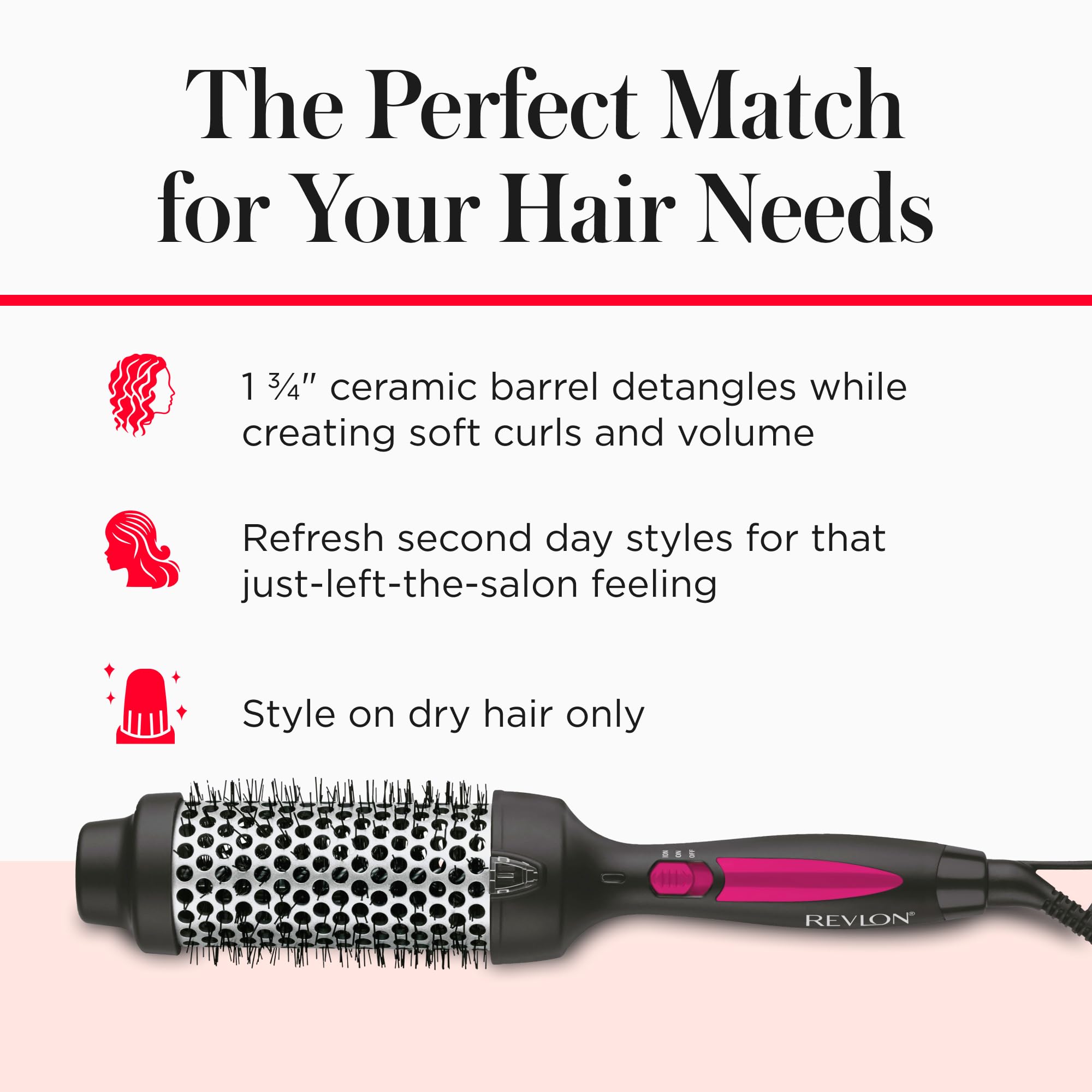 Buy now REVLON Perfect Match Hot Styler - Heated Brush to Style and Extend Blowouts, Hot Brush for Curls, Body, and Volume, Reduces Frizz and Boosts Shine at indiglob india