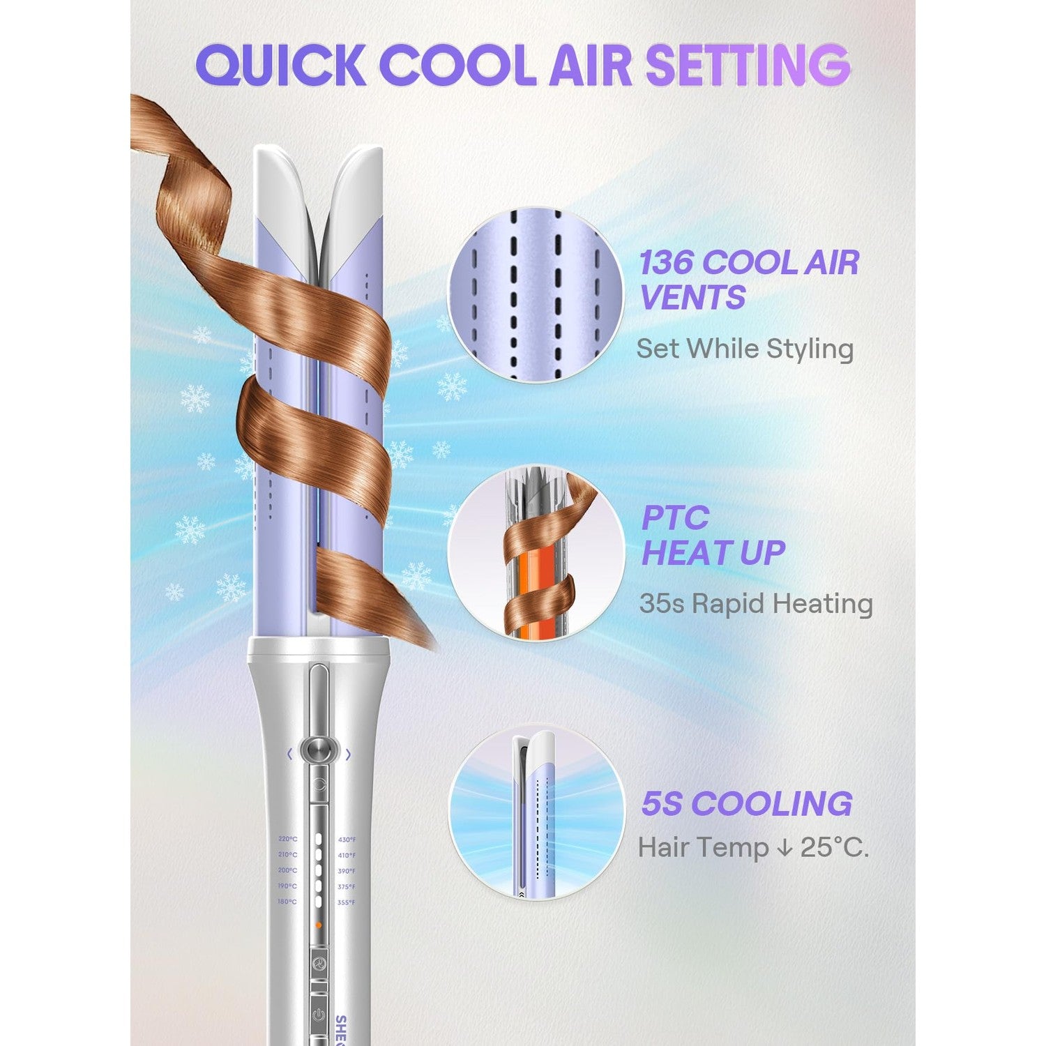 SHEGLAM One Touch Airflow Styler Pro 1.25 inch Automatic Rotating 3.0 Cool Air Technology for No-Wait, Curling Iron, Bouncy & Long-Lasting Curls, Zero Burn Risk, 5 Temp Settings